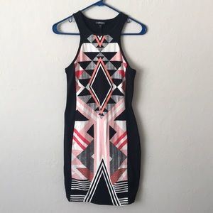 Express Black White Pink Abstract Monochromatic Halter Bodycon Dress Size S